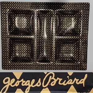 Rare Georges Briard Signed Black Gold Diamond 5 section Glass Serving Tray MCM